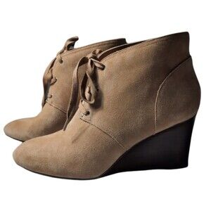 Lauren Ralph Lauren Tamia Suede Wedge Bootie Tan Chestnut 7.5B
